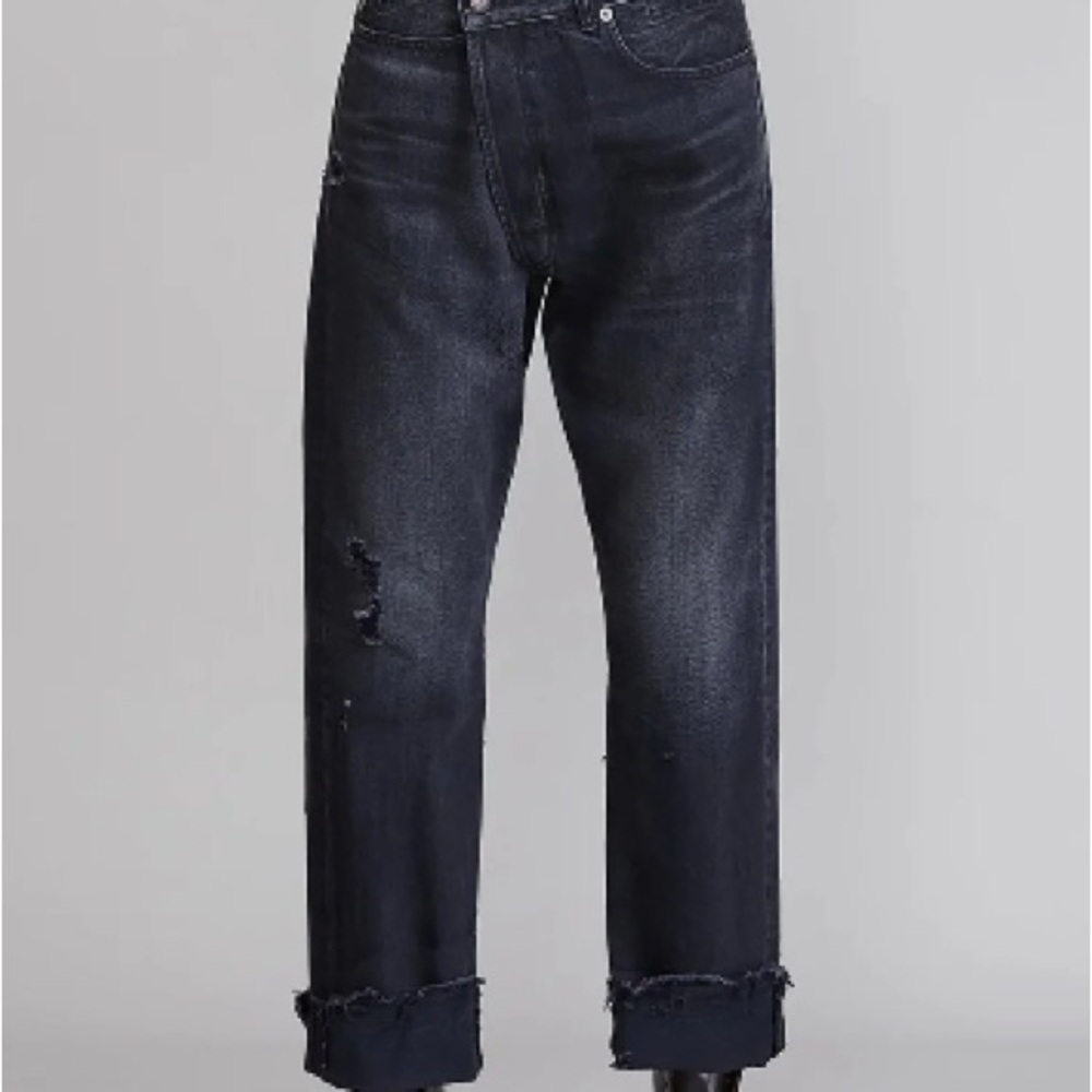 R13 Black Relaxed Jeans with Distressed Details